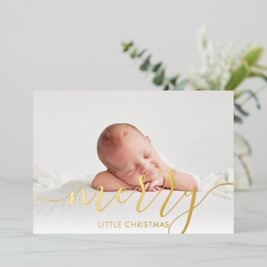 Kerst Foto Baby Geboorte Goud Folie Feestdagenkaart (Staand Voorkant)