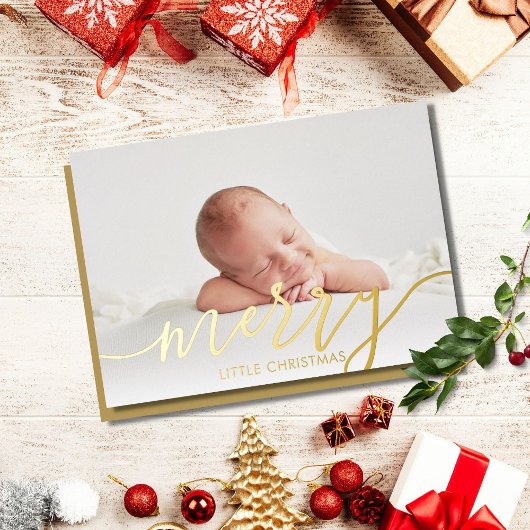 Kerst Foto Baby Geboorte Goud Folie Feestdagenkaart
