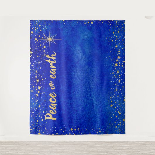 Kerst Foto Booth Achtergrond Gouden Sterren Vrede Wandkleed (Voorkant)
