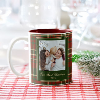Kerst foto cadeaus rood groen geruit elegant klant tweekleurige koffiemok