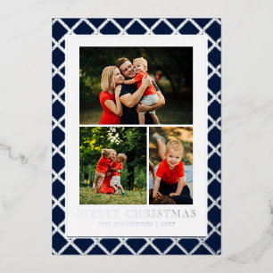 Kerst Foto Collage Blauwe Check Folie Feestdagenkaart