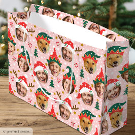 Kerst Foto Collage Festive Grappige Gezicht Roze Groot Cadeauzakje
