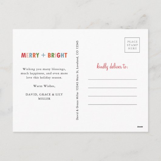 Kerst Foto Collage Groen Merry and Bright Feestdagenkaart (Achterkant)