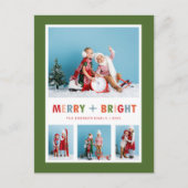 Kerst Foto Collage Groen Merry and Bright Feestdagenkaart (Voorkant)