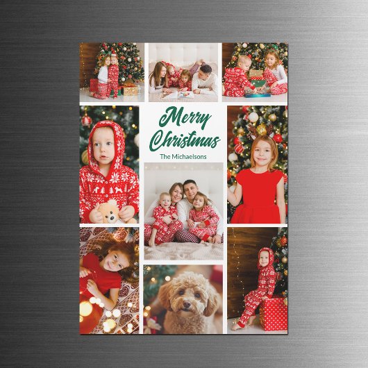 Kerst Foto Collage Groen Script Magneet Kaart