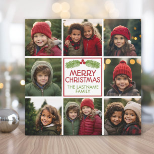 Kerst foto collage met rustige dennenboom feestdagenkaart