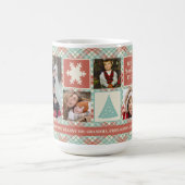 Kerst Foto Collage Mint Plaid Aangepaste Mok (Center)