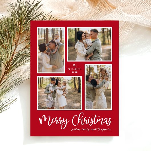 Kerst Foto Collage Rood Feestdagenkaart
