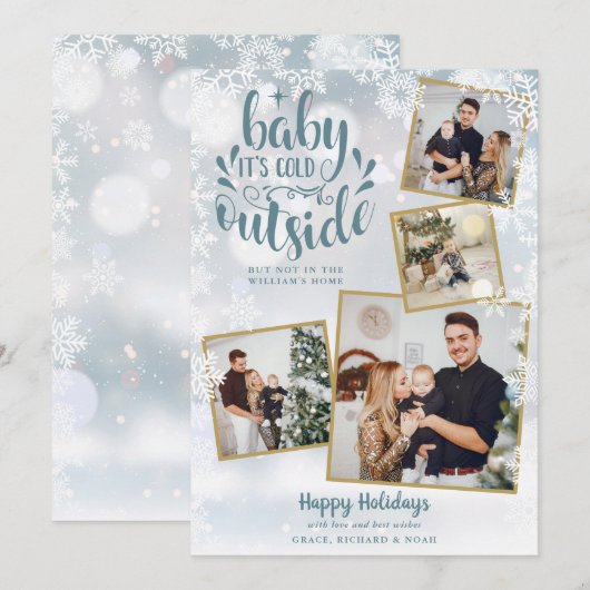 Kerst Foto Collage Schattig Baby Het Is Koud Buite Feestdagenkaart (Voorkant / Achterkant)