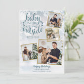 Kerst Foto Collage Schattig Baby Het Is Koud Buite Feestdagenkaart (Staand voorkant)