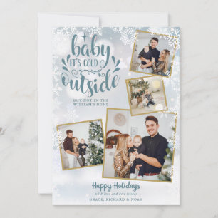 Kerst Foto Collage Schattig Baby Het Is Koud Buite Feestdagenkaart