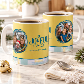 Kerst Foto Collage Vrolijke Blauwe & Goud Koffiemok