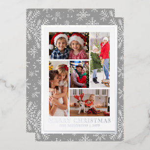 Kerst Foto Collage Zilveren Sneeuwvlok Folie Feestdagenkaart