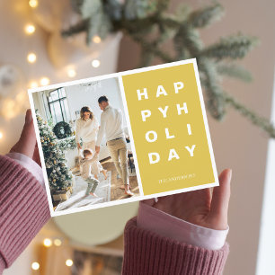 Kerst Foto Familie   Prettige Feestdagen Geel Briefkaart