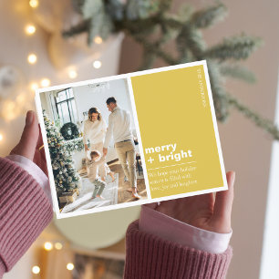 Kerst Foto Familie   Vrolijk + Helder Geel  Briefkaart
