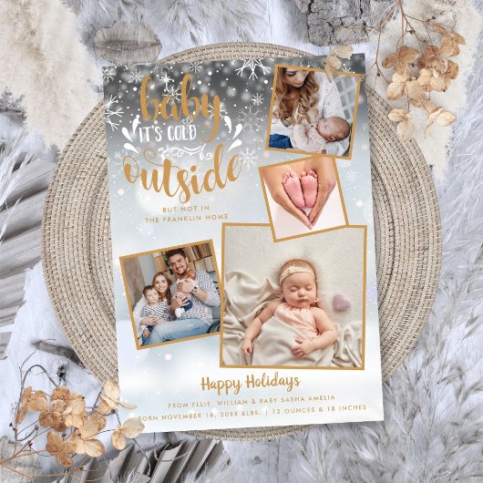 Kerst Foto Geboorteaankondiging Vakantie Feestdagenkaart