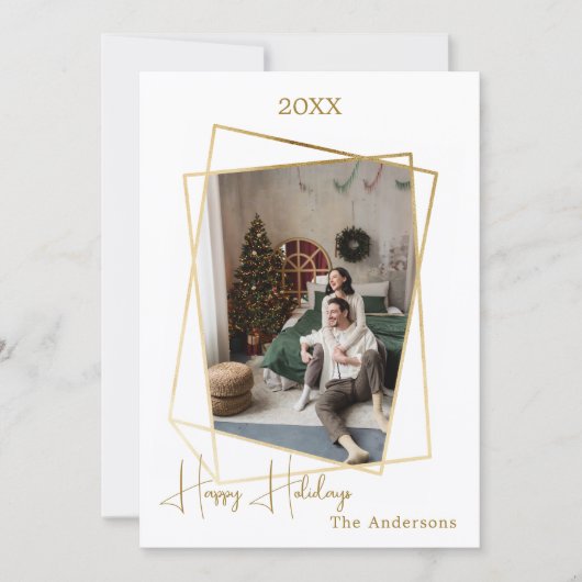 Kerst foto geometrisch goud modern feestdagenkaart (Voorkant)