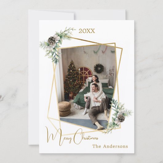 Kerst foto geometrisch goud modern feestdagenkaart (Voorkant)