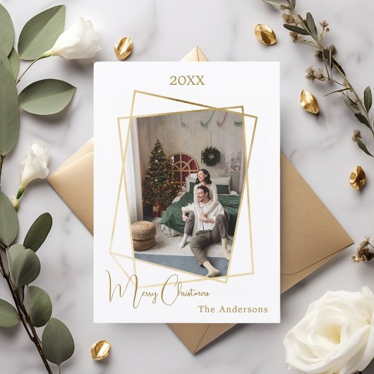 Kerst foto geometrisch goud modern feestdagenkaart