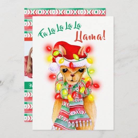 Kerst foto gril Llama en patroon Feestdagenkaart (Voorkant / Achterkant)