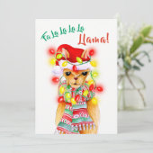 Kerst foto gril Llama en patroon Feestdagenkaart (Staand voorkant)