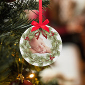 Kerst foto groen krans Holly bessen Keramisch Ornament