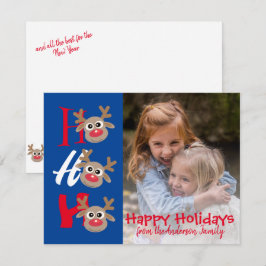 Kerst Foto Ho Ho Ho Cartoon Rendier Blauw Feestdagenkaart