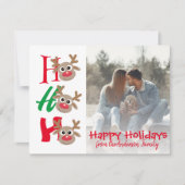 Kerst Foto Ho Ho Ho Cartoon Rendier Wit Feestdagenkaart (Voorkant)