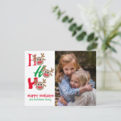 Kerst Foto Ho Ho Ho Rendier Rood Groen Wit Feestdagenkaart (Staand voorkant)