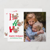 Kerst Foto Ho Ho Ho Rendier Rood Groen Wit Feestdagenkaart (Voorkant / Achterkant)