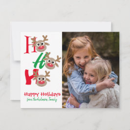 Kerst Foto Ho Ho Ho Rendier Rood Groen Wit Feestdagenkaart