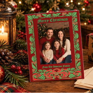 Kerst Foto Hulst Frame Met Lint Briefkaart