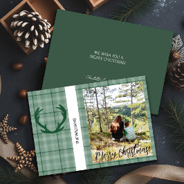 Kerst foto in lijst bosgroen feestdagenkaart