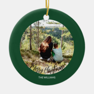 Kerst foto in lijst bosgroen keramisch ornament
