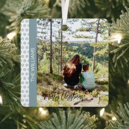 Kerst foto in lijst met sneeuwvlokken wit blauw metalen ornament