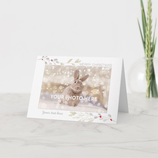 Kerst Foto Kaart - Goud Zilver Bladeren (Voorkant)