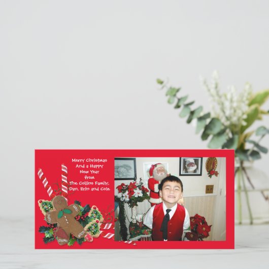 Kerst foto kaart kerstman van peperkoek (Staand voorkant)