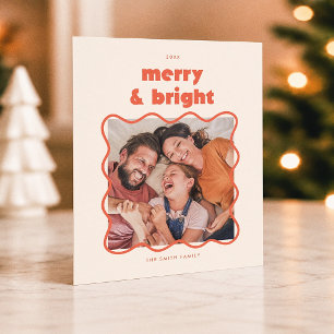 Kerst foto kaart met golvend kader en vrolijke kle