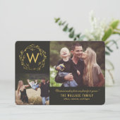 Kerst foto kaart met monogram krans (Staand voorkant)