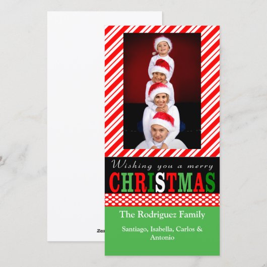 Kerst foto kaart met suikerstok strepen (Voorkant / Achterkant)