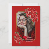 Kerst Foto Kaart Rode Poinsettia Rode Rand (Voorkant)