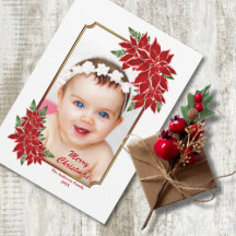 Kerst Foto Kaart Rode Poinsettia Witte Rand