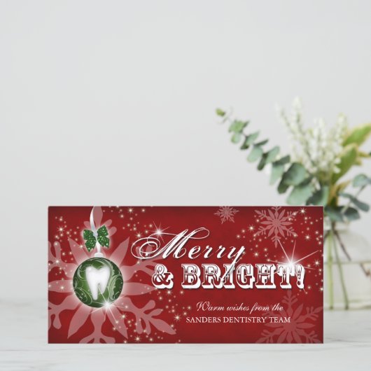 Kerst Foto Kaart Tandheelkundige Molaar Rood Groen (Staand voorkant)