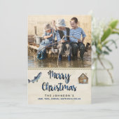 Kerst Foto Kaart Vissen Meer Hut (Staand voorkant)