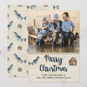 Kerst Foto Kaart Vissen Meer Hut (Voorkant / Achterkant)