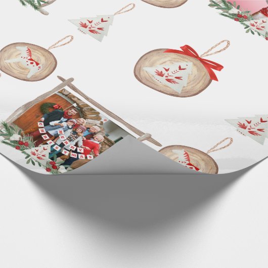 Kerst foto Lijst & Ornamenten inpakpapier (Hoek)