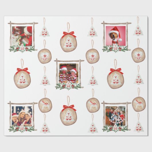 Kerst foto Lijst & Ornamenten inpakpapier (Vlak)