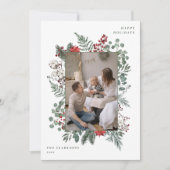 Kerst Foto met Bloem Kader Feestdagenkaart (Voorkant)