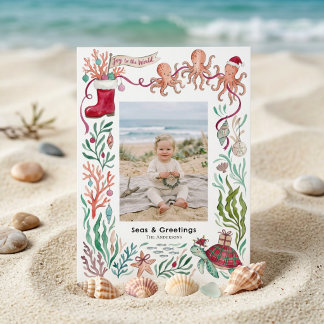 Kerst foto met Joy to the World Kustthema Feestdagenkaart