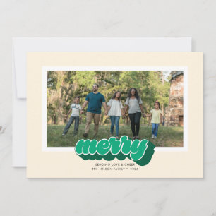 Kerst Foto met Merry Green Retro Schrift Feestdagenkaart